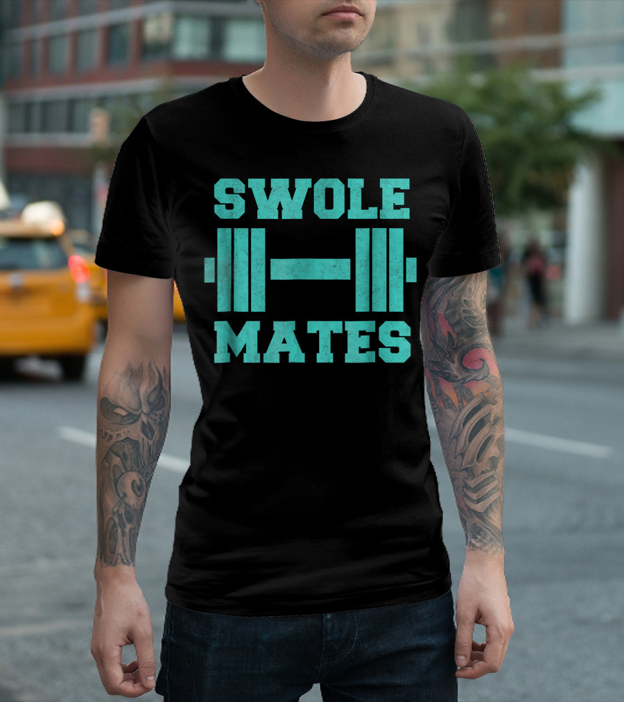 Funny Couples Swole Mates Matching Fitness Barbell T-Shirt