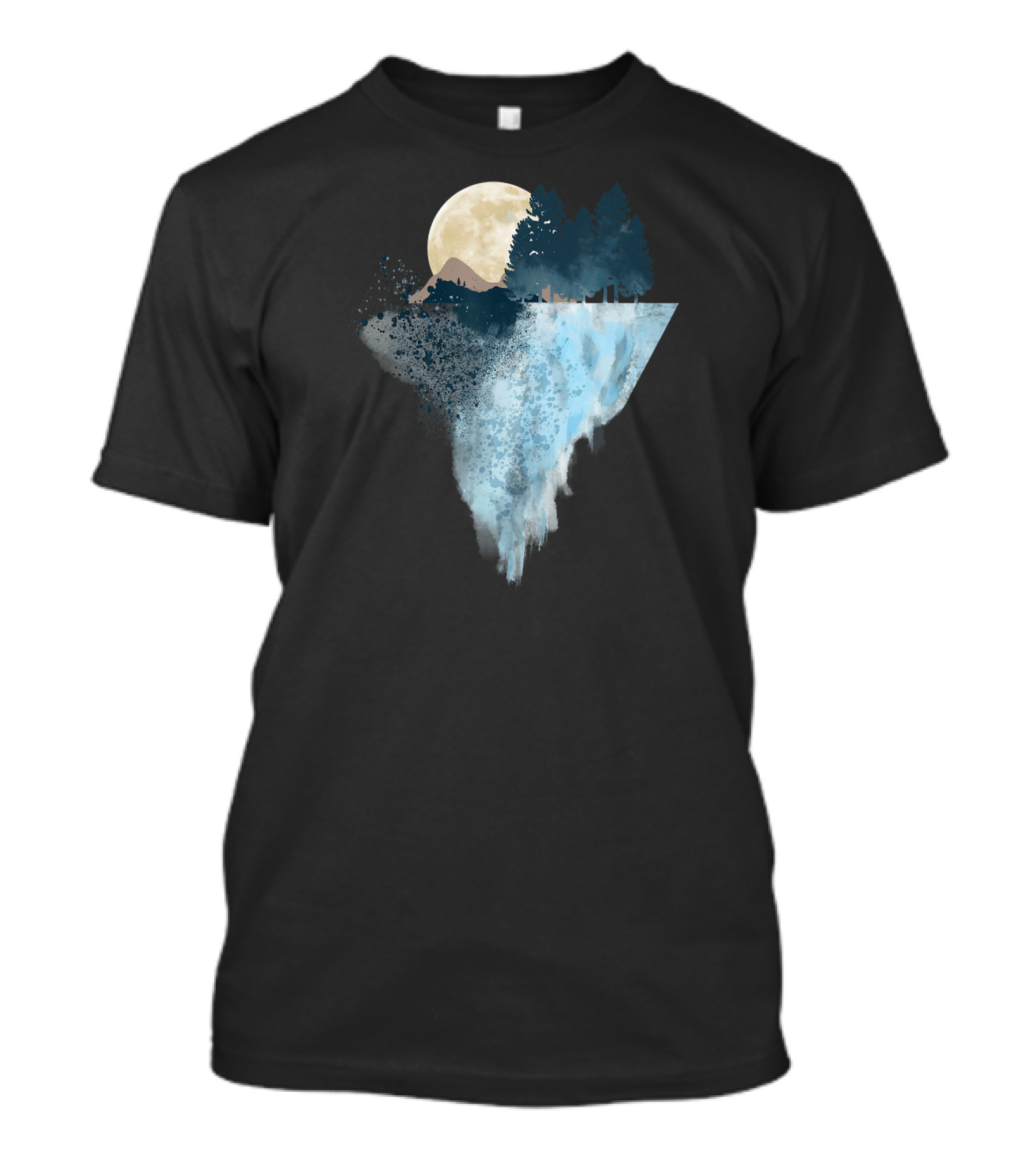 Floating Geometric Mountain Moonlit Outdoor Hiking Color T-Shirt