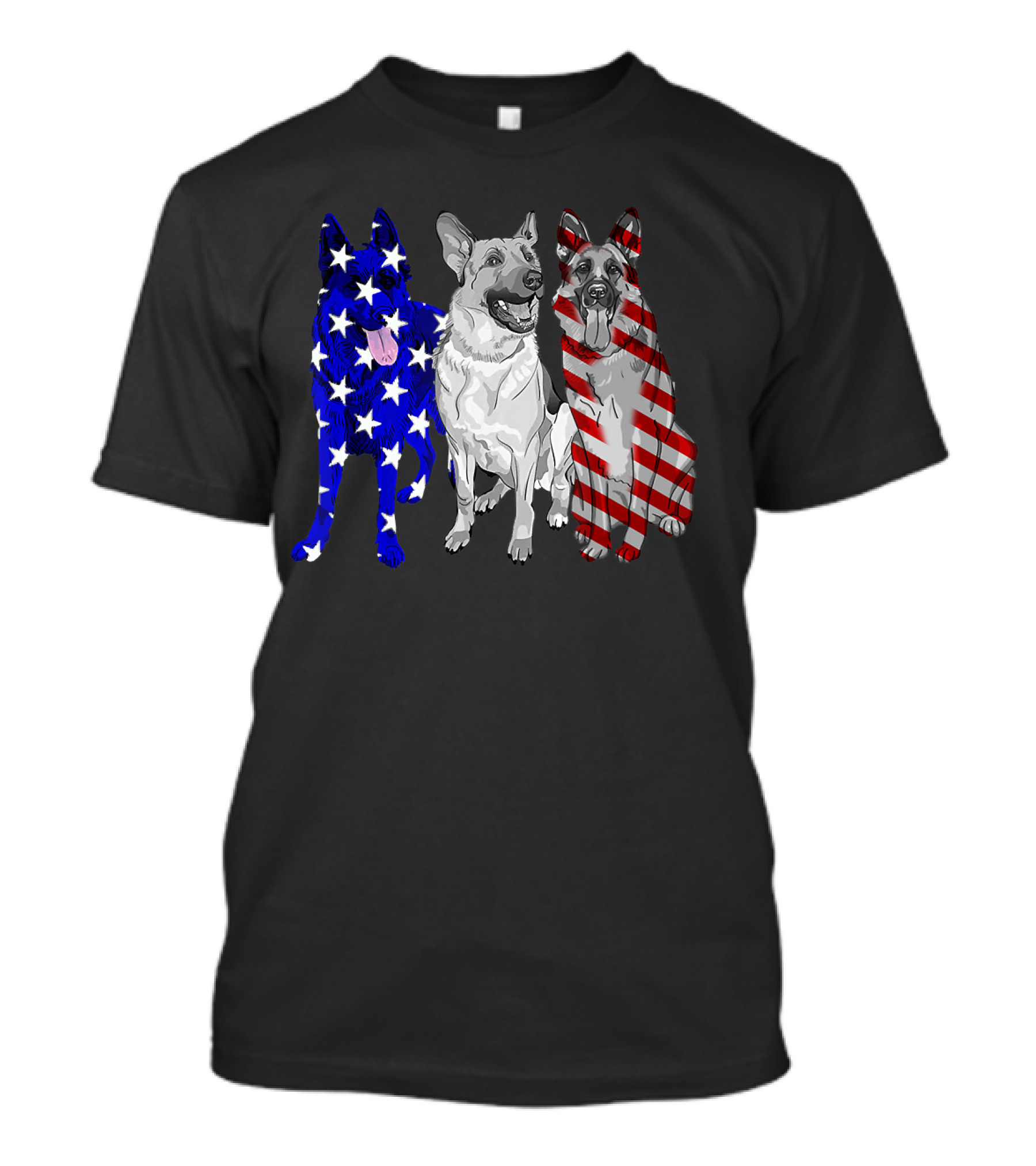 German Shepherd Trio With Patriotic US American Flag Colors T-Shirt
