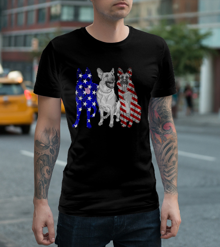 German Shepherd Trio With Patriotic US American Flag Colors T-Shirt