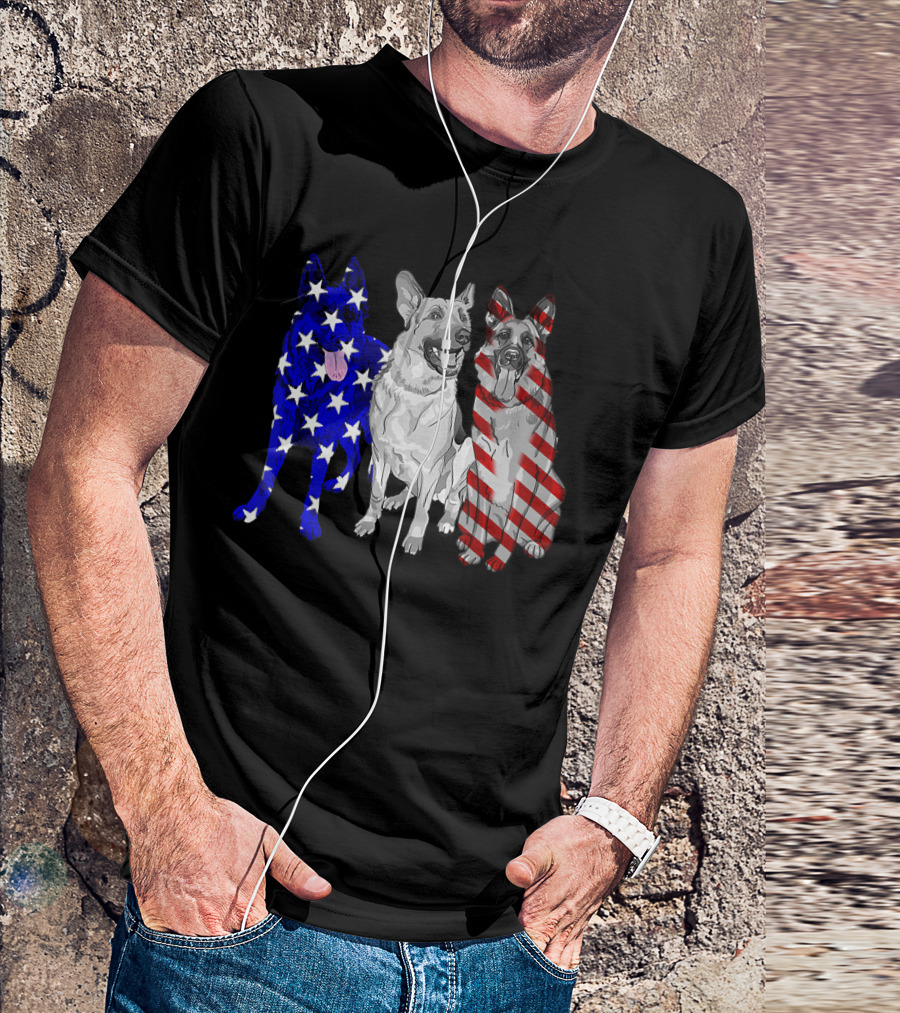 German Shepherd Trio With Patriotic US American Flag Colors T-Shirt