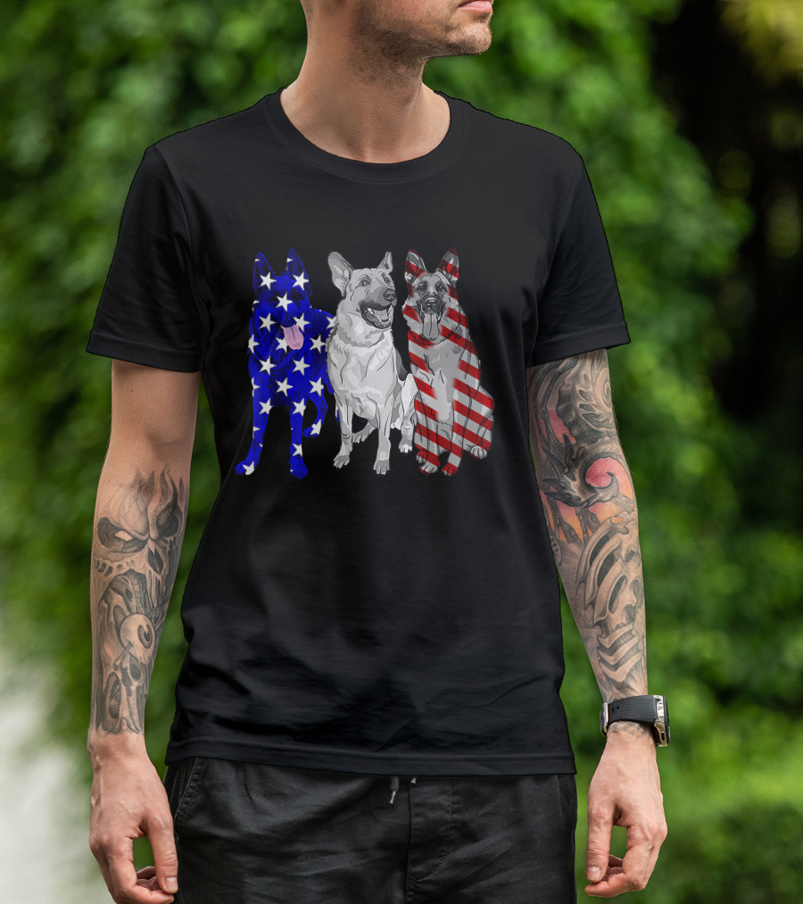 German Shepherd Trio With Patriotic US American Flag Colors T-Shirt