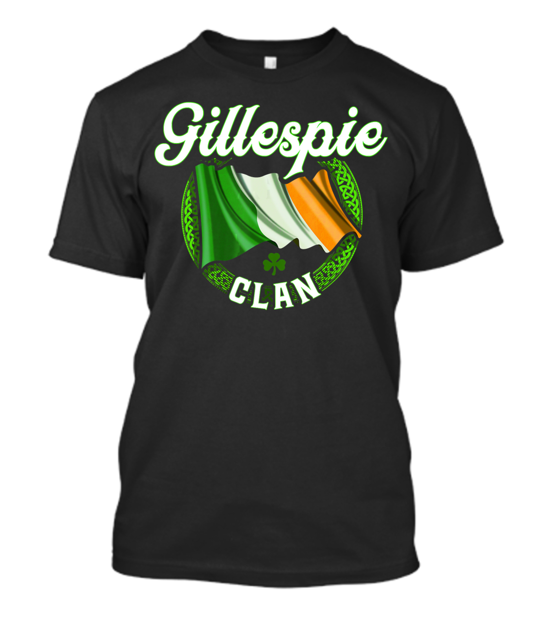 Gillespie Irish Clan Surname With Celtic Flag And Shamrock T-Shirt