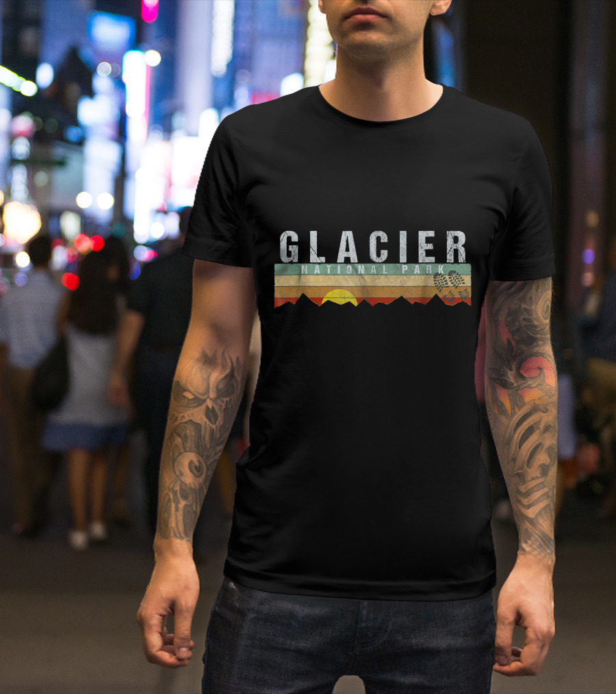 Glacier National Park Sunset Boot Print Mountains T-Shirt