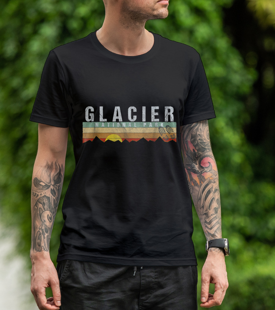 Glacier National Park Sunset Boot Print Mountains T-Shirt