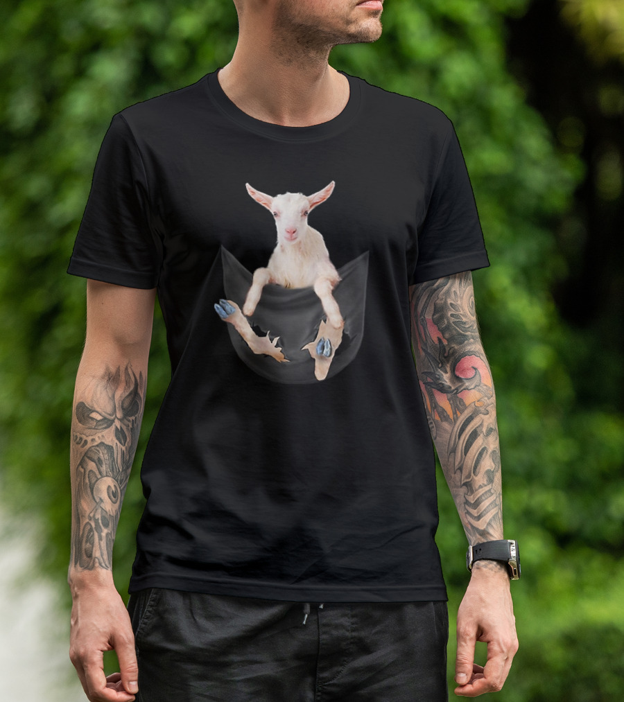 Goat Popping Out Of Pocket T-Shirt
