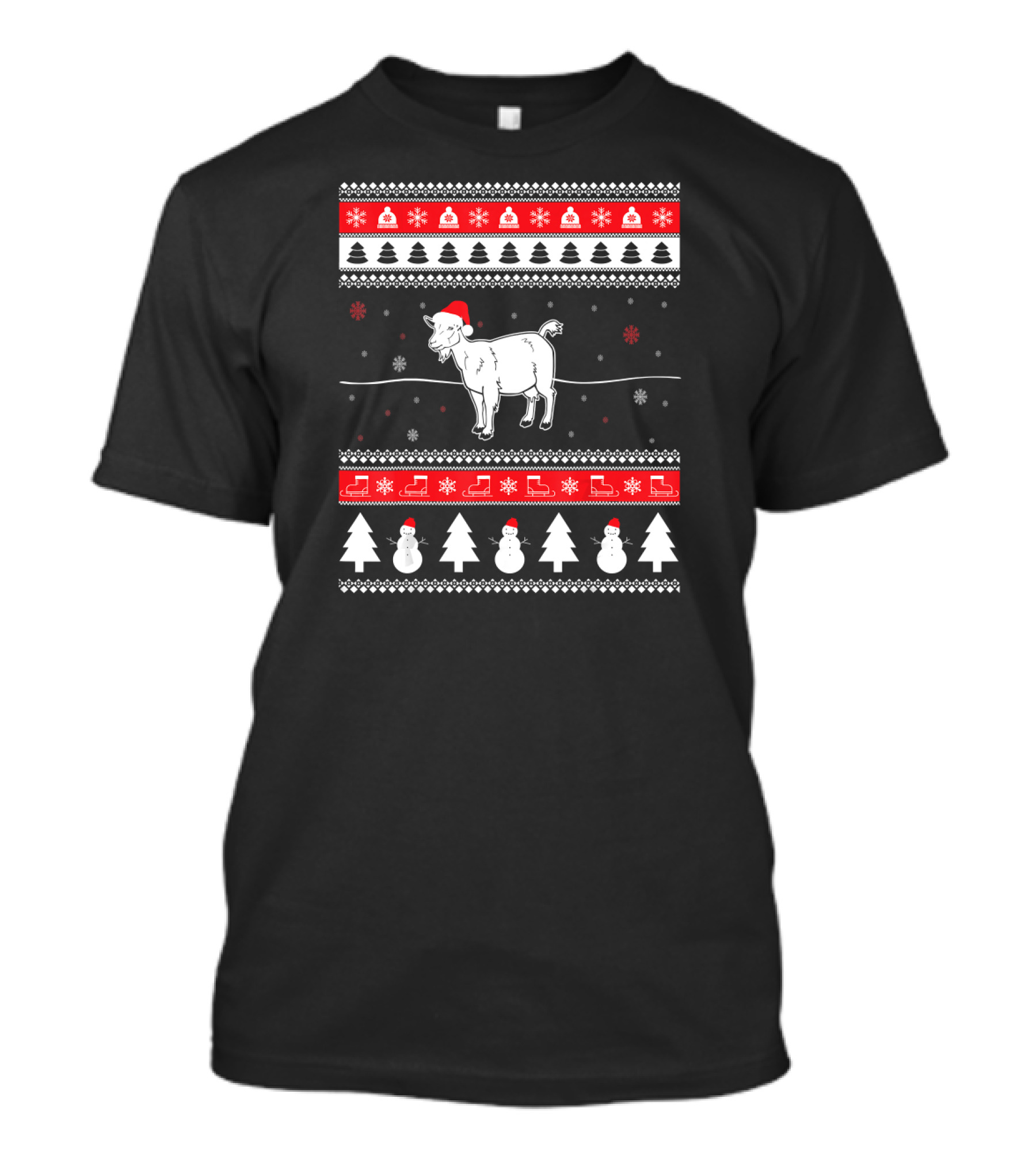 Festive Goat Christmas Snowman Tree Santa Hat Holiday T-Shirt