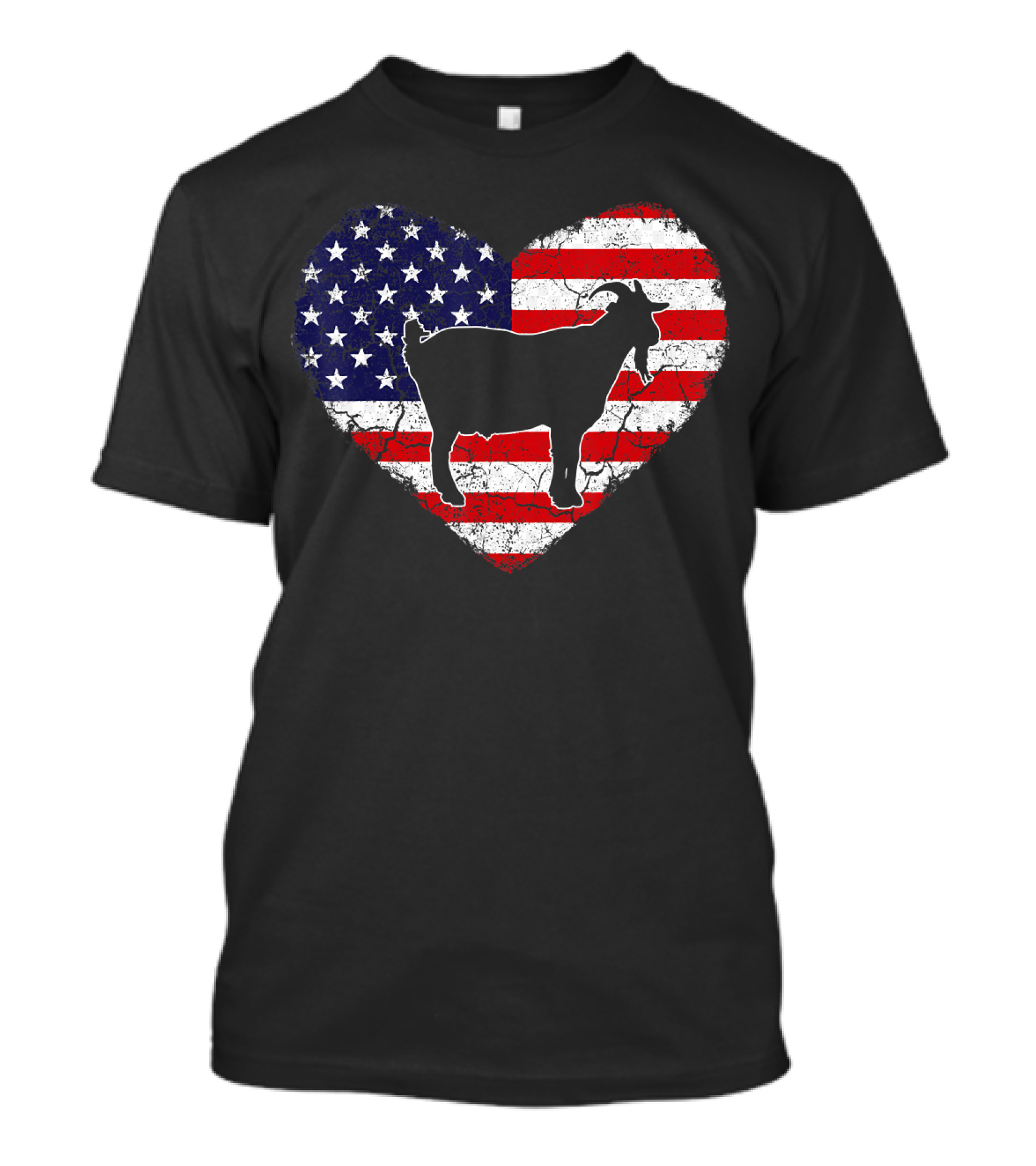 Goat Silhouette Over Vintage American Flag Heart T-Shirt