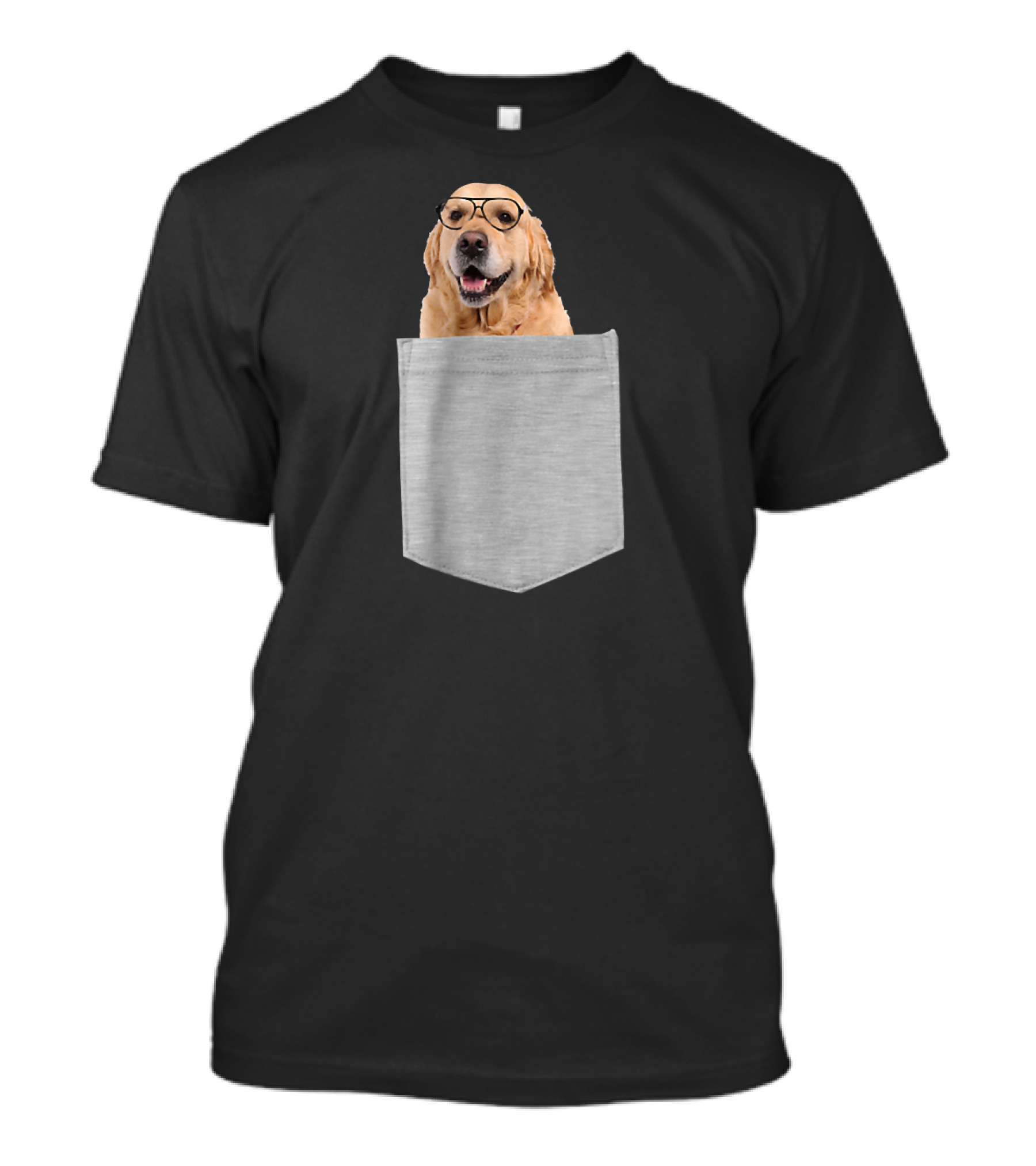 Golden Labrador Retriever Dog With Glasses In Pocket T-Shirt