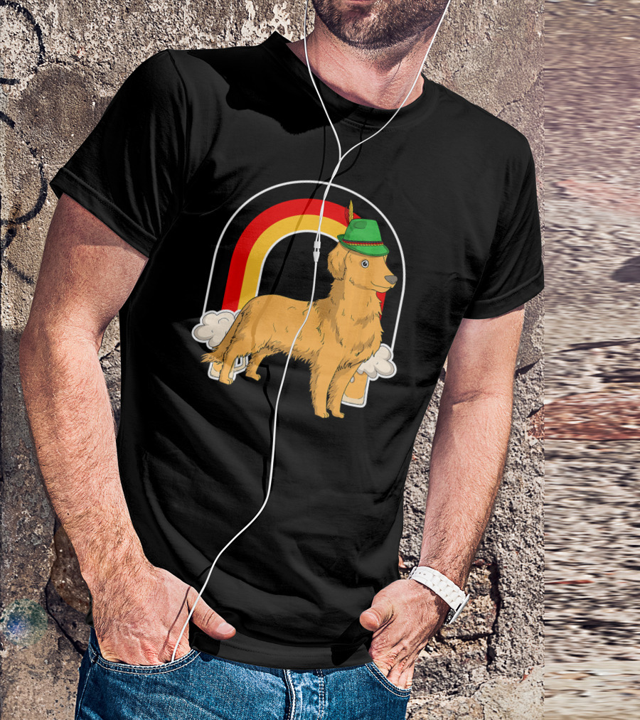 Golden Retriever Dog In Oktoberfest Outfit With German Flag Colors T-Shirt