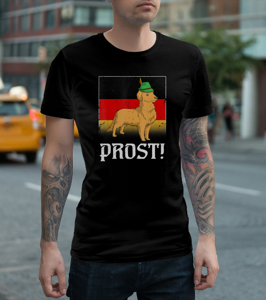 Golden Retriever Dog Prost Oktoberfest Beer German Flag T-Shirt
