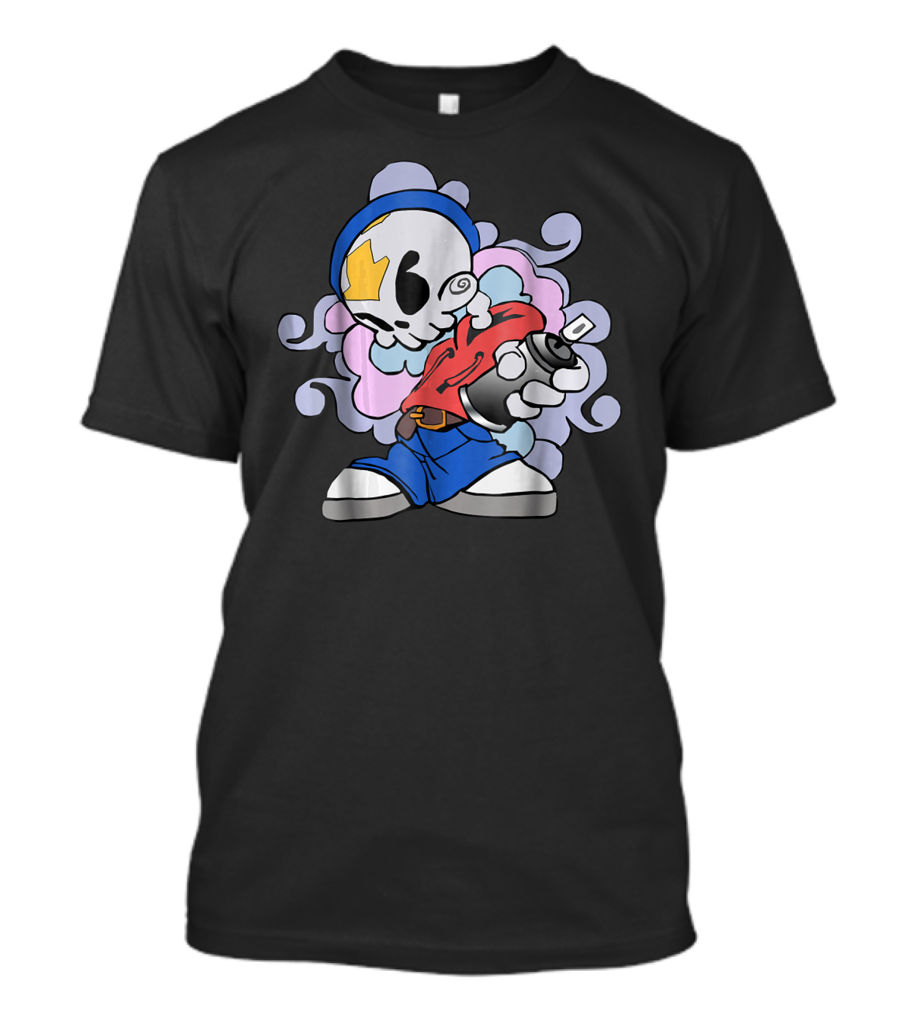 Graffiti Sprayer Old Skool 90's Hip Hop Style Skull Character T-Shirt