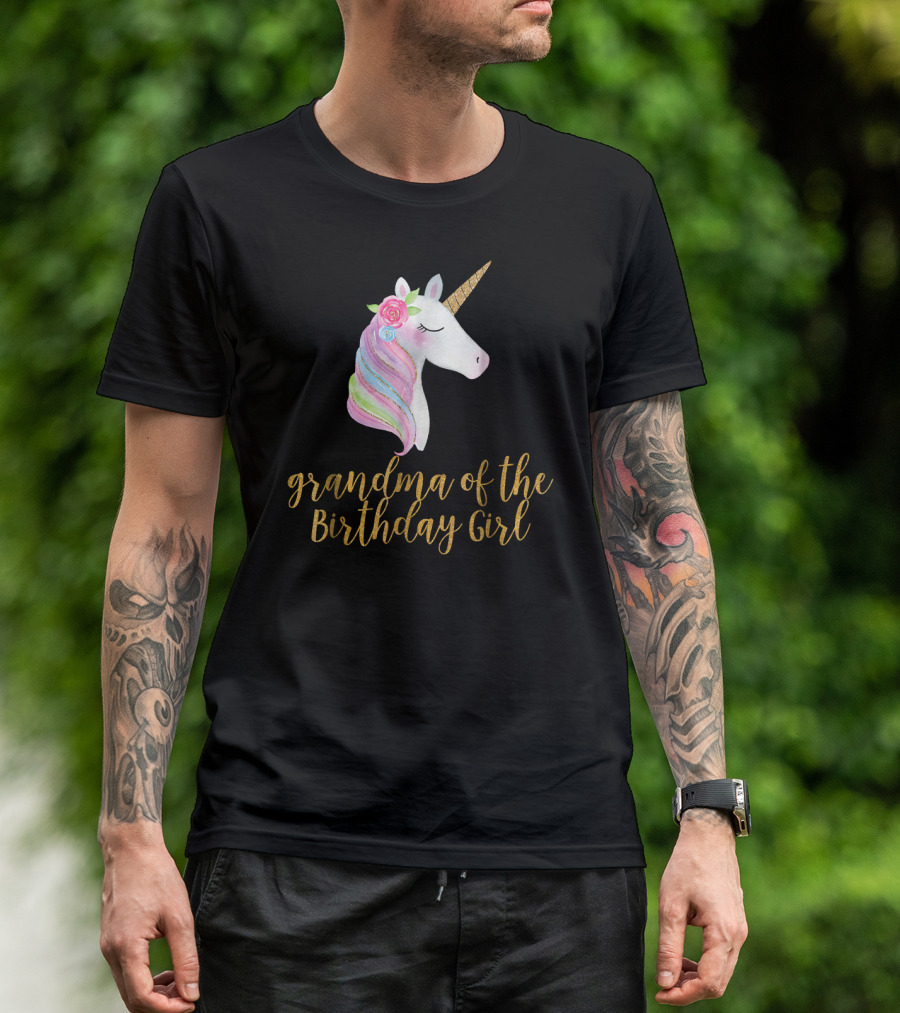 Grandma Of The Birthday Girl Pink Unicorn T-Shirt