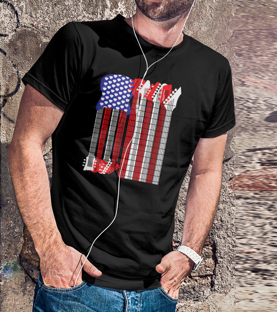 US Flag Guitar Rock Playable T-Shirt