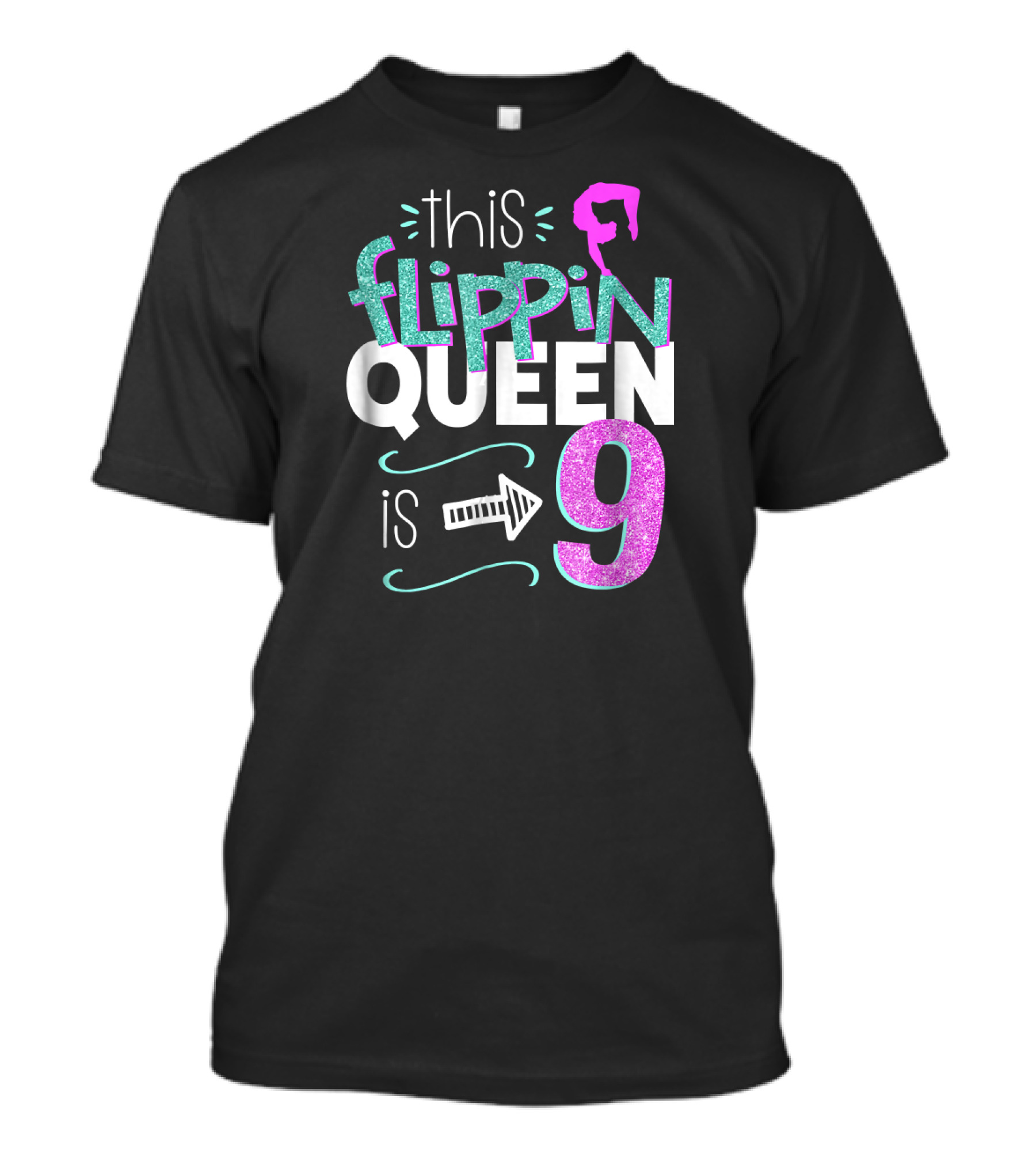 This Flippin Queen Is 9 Gymnastics Birthday T-Shirt