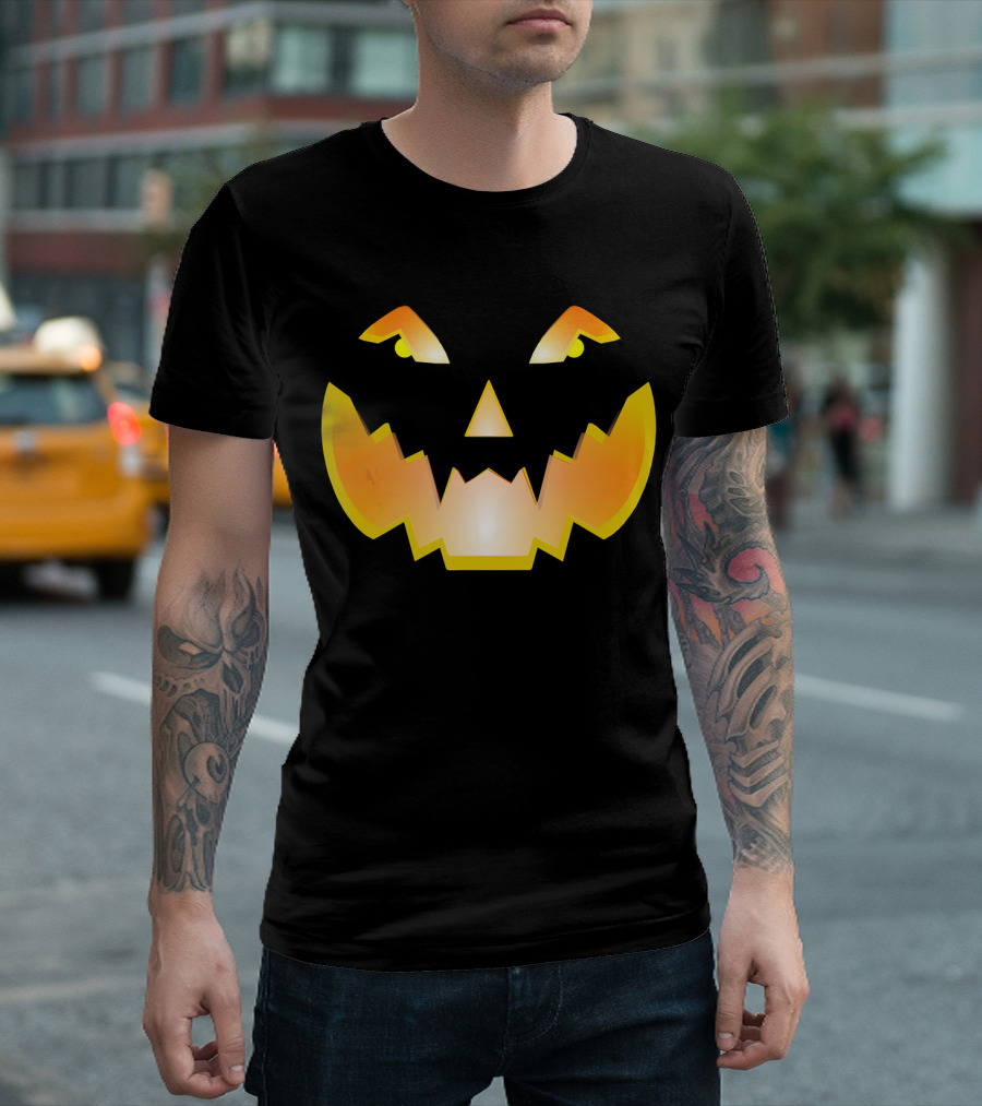Halloween Pumpkin Scary Face Glowing Jack O'Lantern T-Shirt