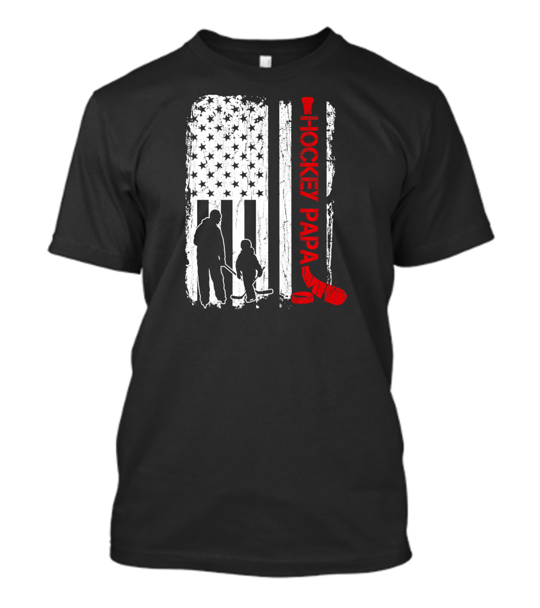 Hockey Papa American Flag Stick T-Shirt