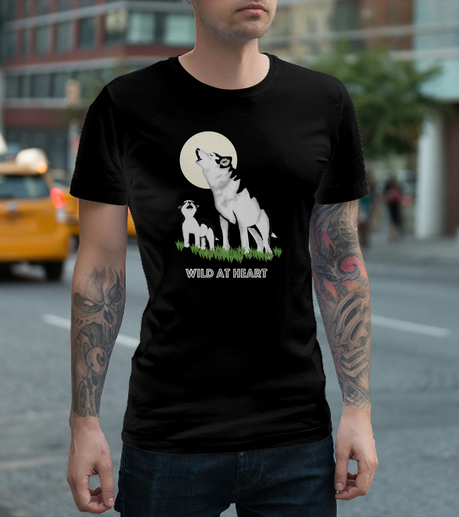 Howling Huskies Wild at Heart Moonlit Scene T-Shirt
