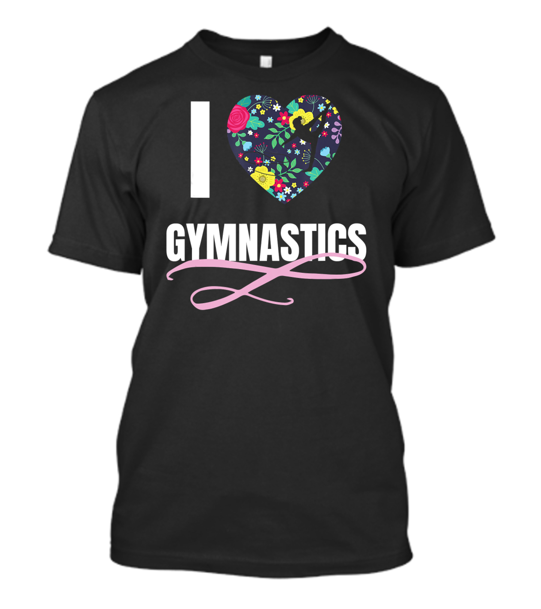 I Love Gymnastics Heart Flower Pattern Girl T-Shirt