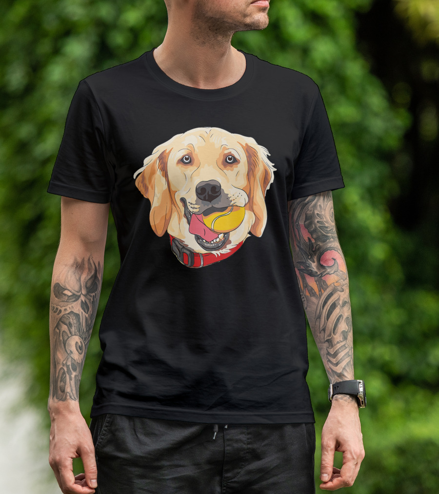 I Love My Golden Retriever Face With Tennis Ball On Collar T-Shirt