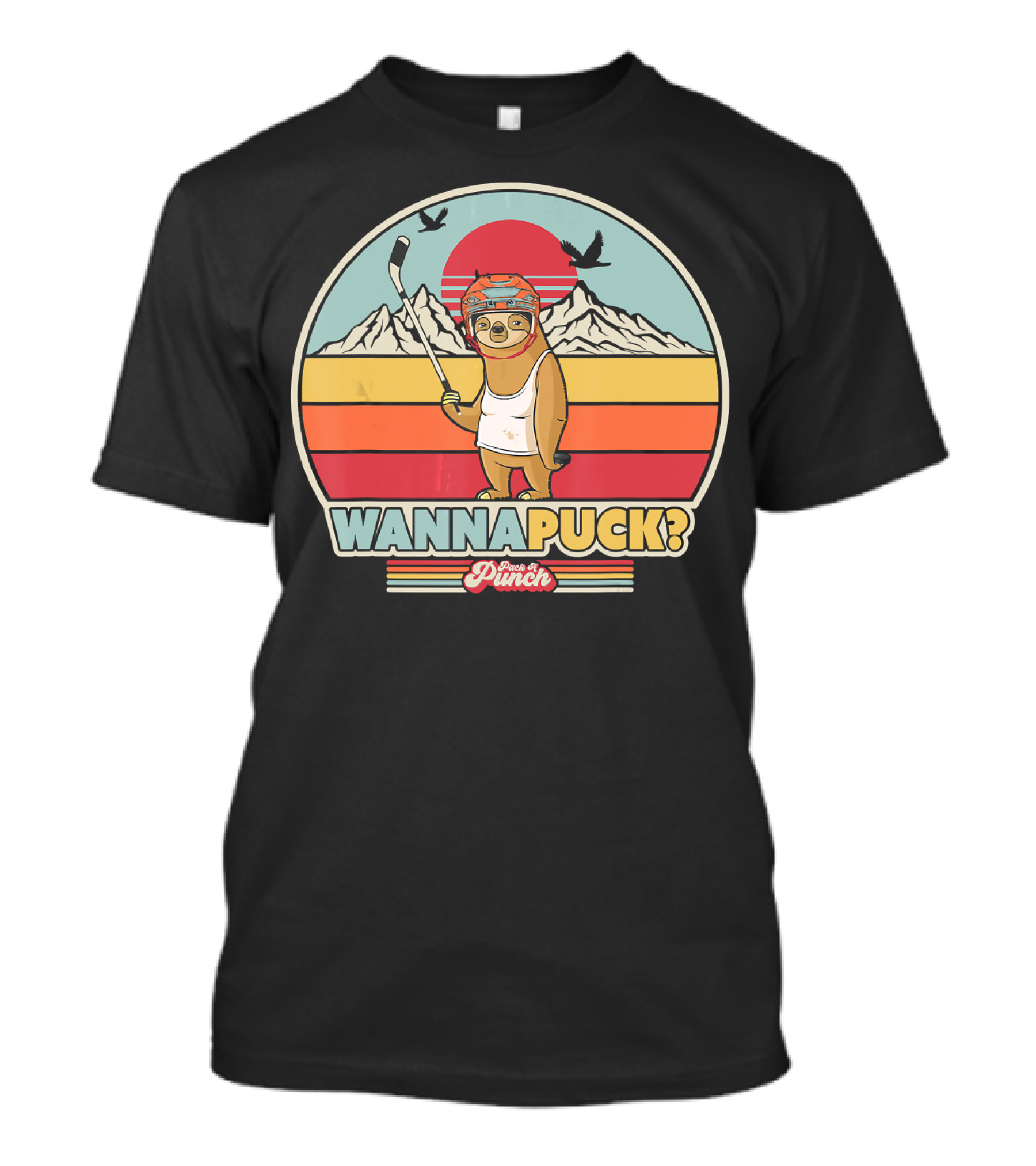 Wanna Puck Ice Hockey Sloth Retro Style Pink Punch T-Shirt