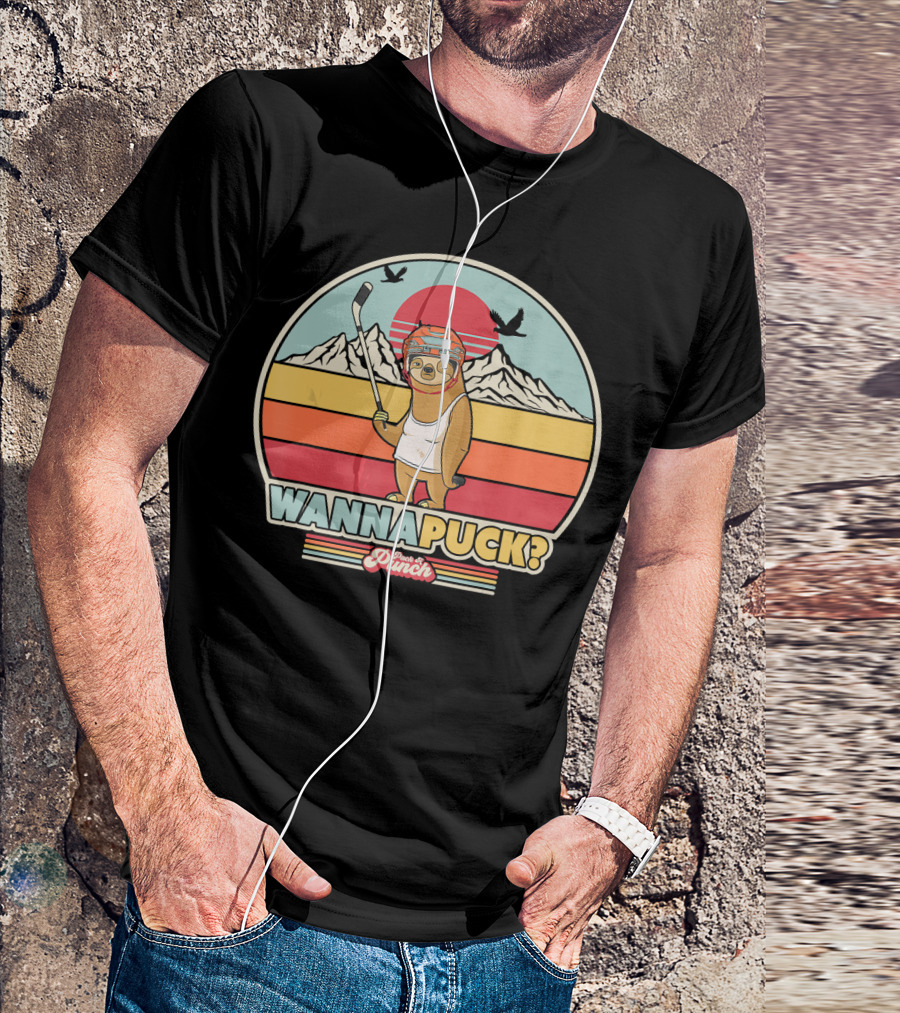 Wanna Puck Ice Hockey Sloth Retro Style Pink Punch T-Shirt
