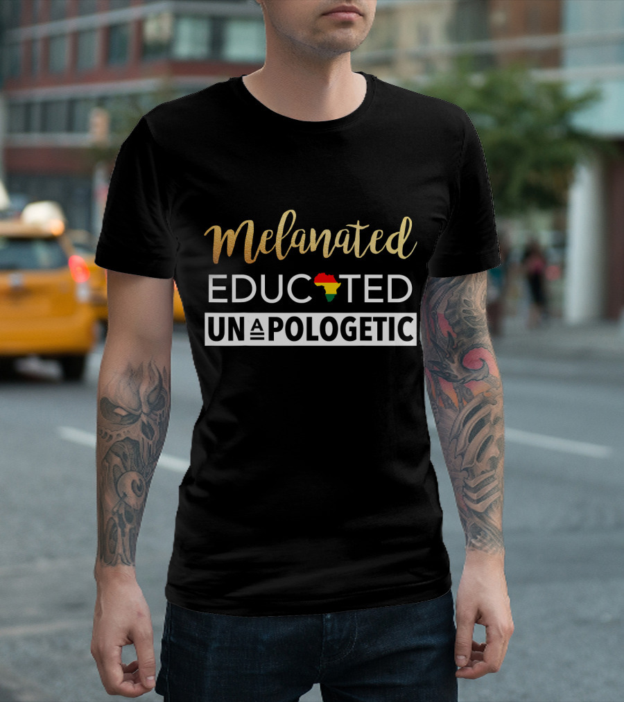 Melanated Educated Unapologetic Africa Map Color Accents T-Shirt