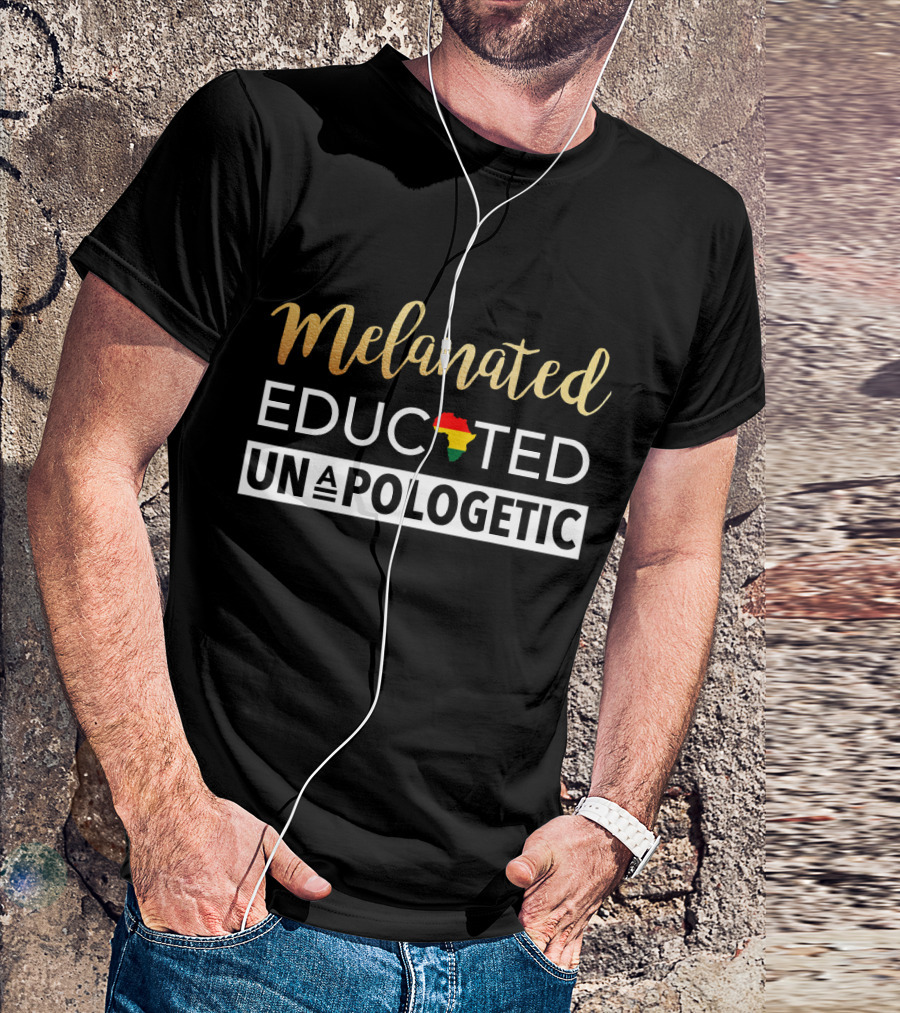 Melanated Educated Unapologetic Africa Map Color Accents T-Shirt