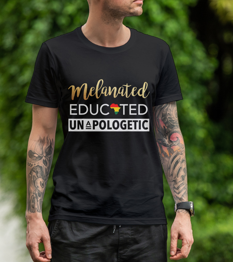 Melanated Educated Unapologetic Africa Map Color Accents T-Shirt