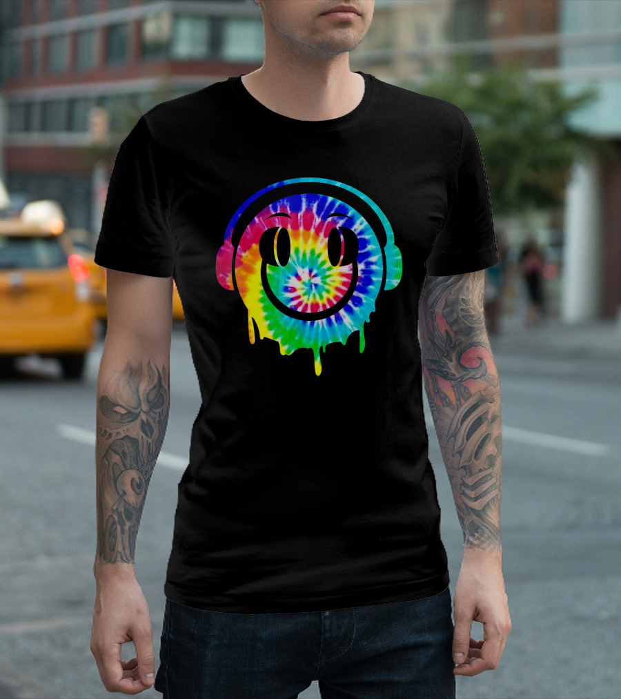 Tie Dye Melting Smiling Face Headphones T-Shirt