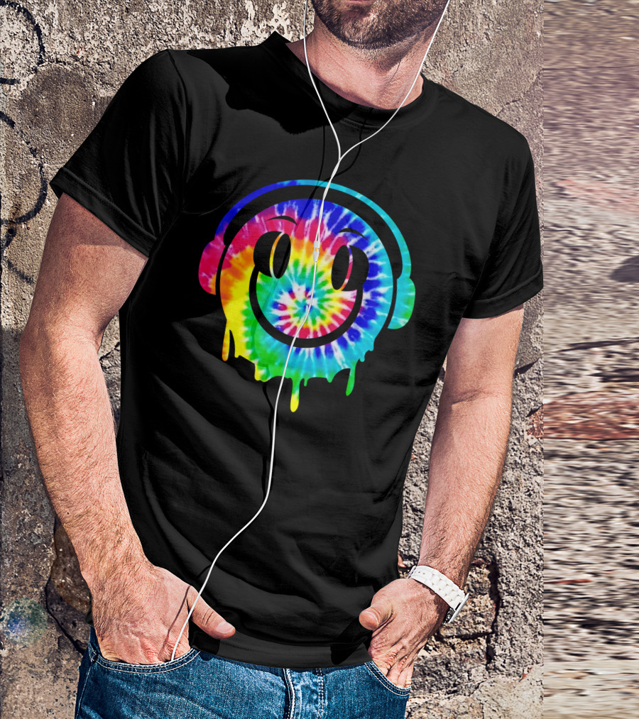 Tie Dye Melting Smiling Face Headphones T-Shirt