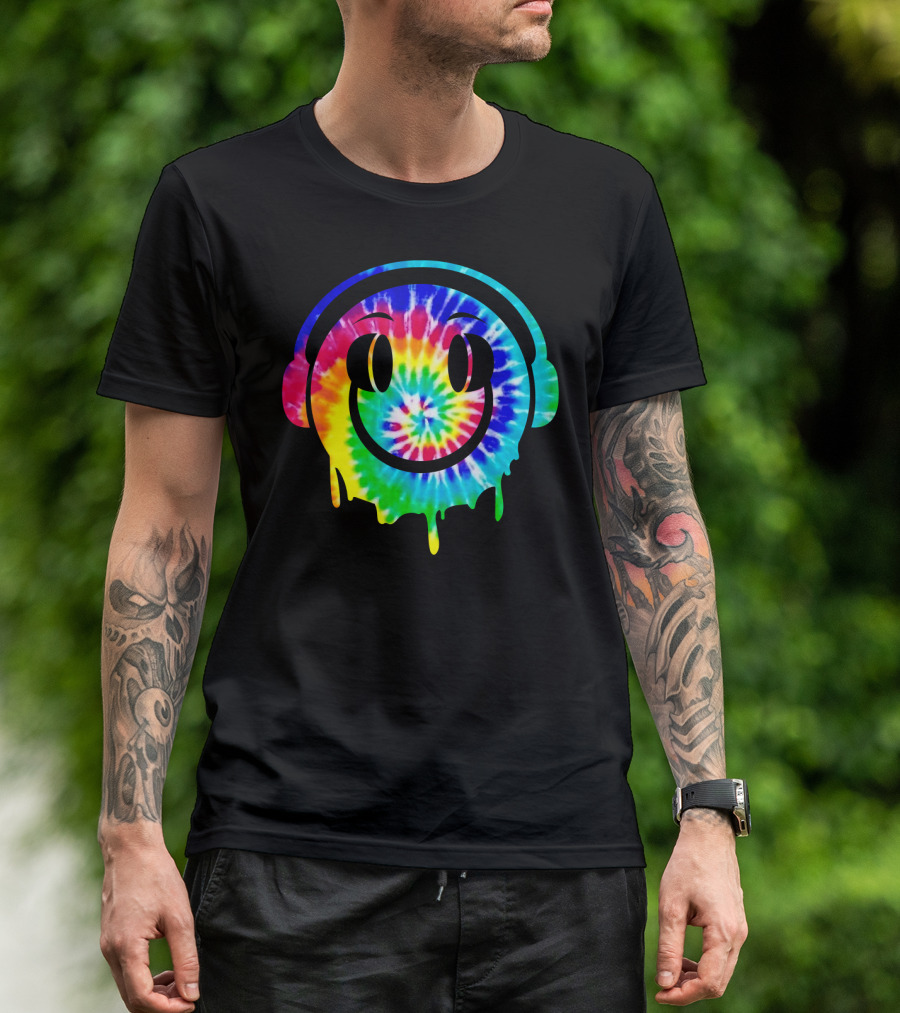 Tie Dye Melting Smiling Face Headphones T-Shirt