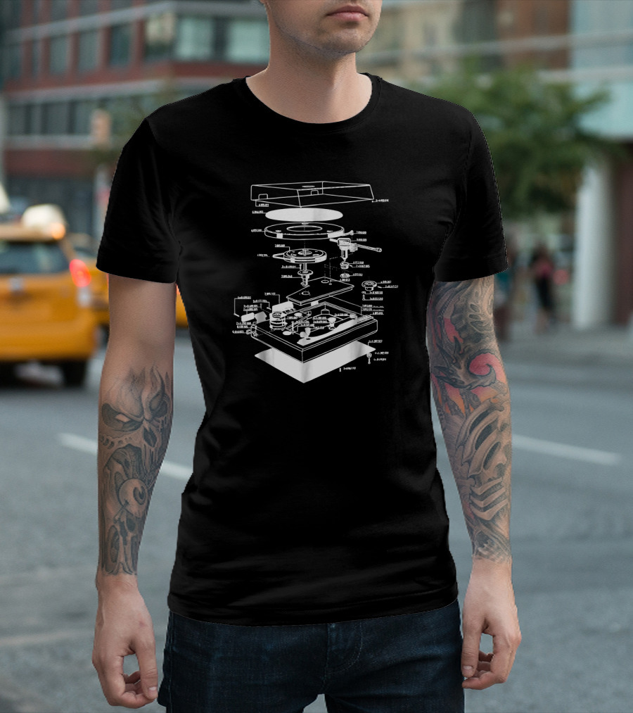 Turn Table DJ Exploded Diagram Blueprint Schematic T-Shirt
