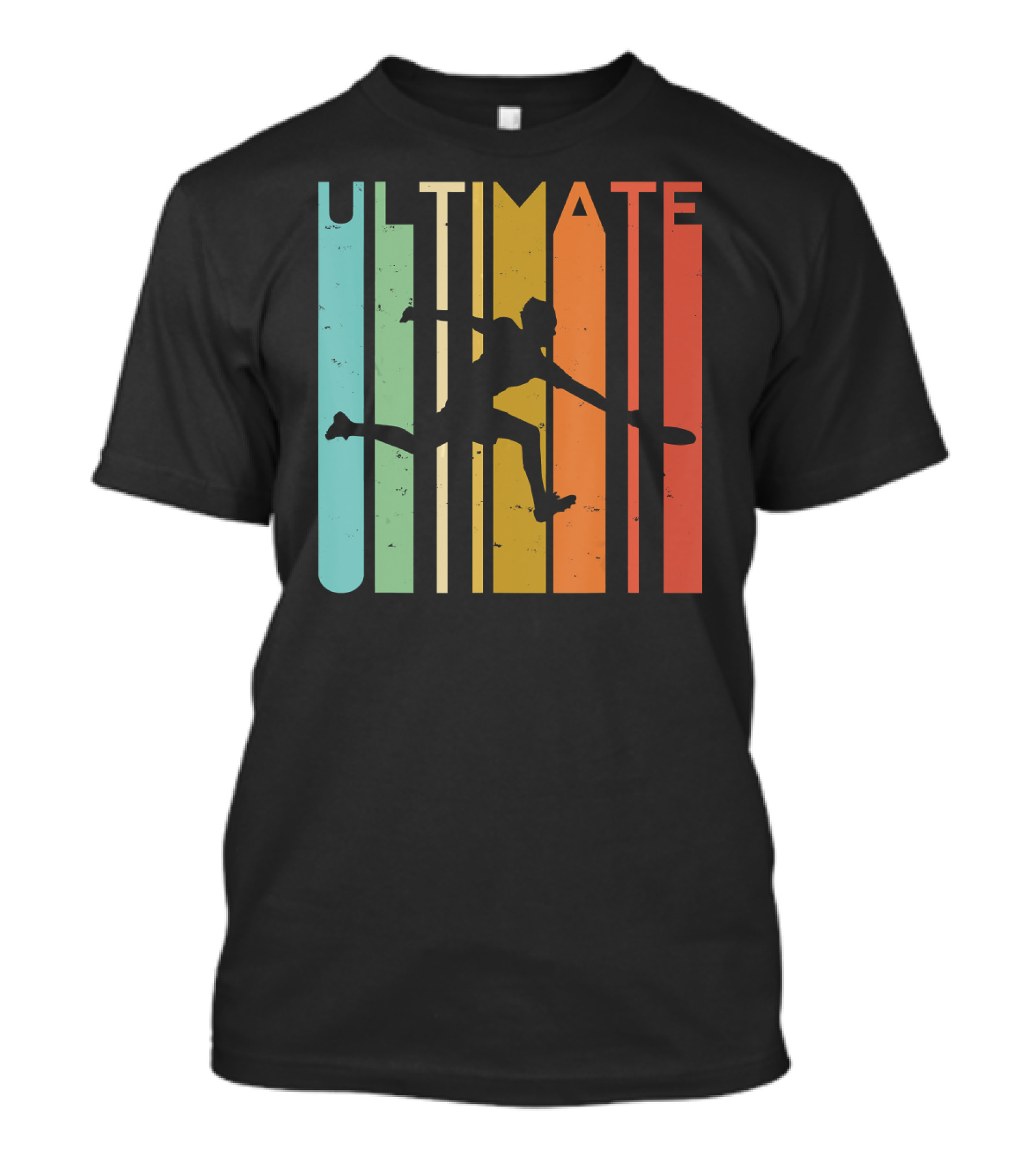 Ultimate Frisbee Retro Player Flying Silhouette Vintage Stripes T-Shirt