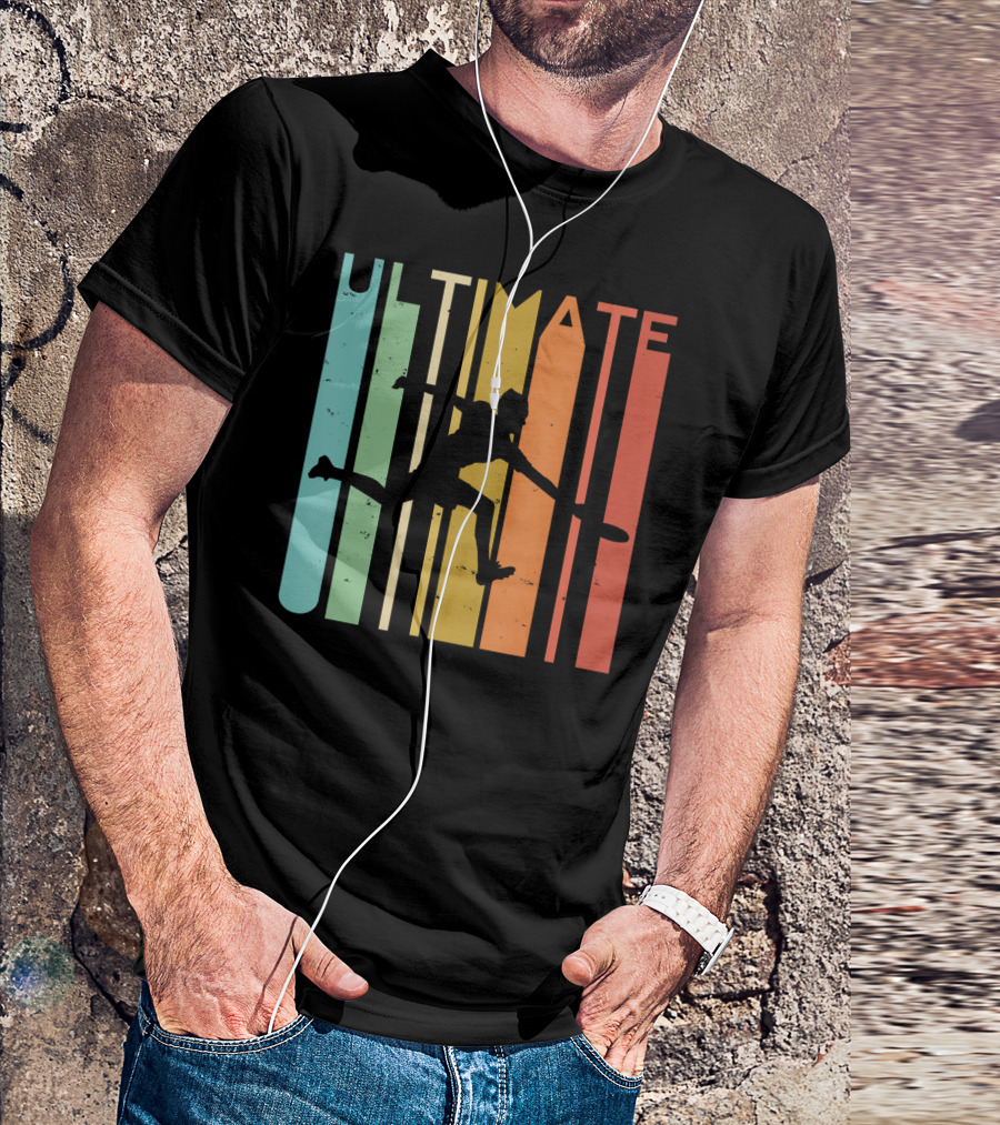 Ultimate Frisbee Retro Player Flying Silhouette Vintage Stripes T-Shirt