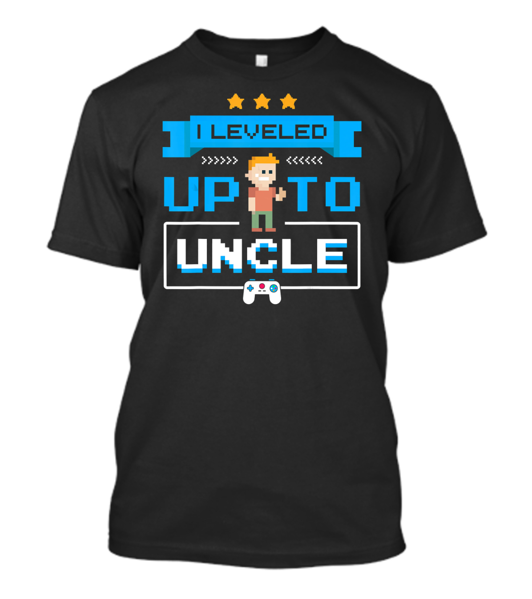 I Leveled Up To Uncle Gamer Controller Pixel Art Stars T-Shirt