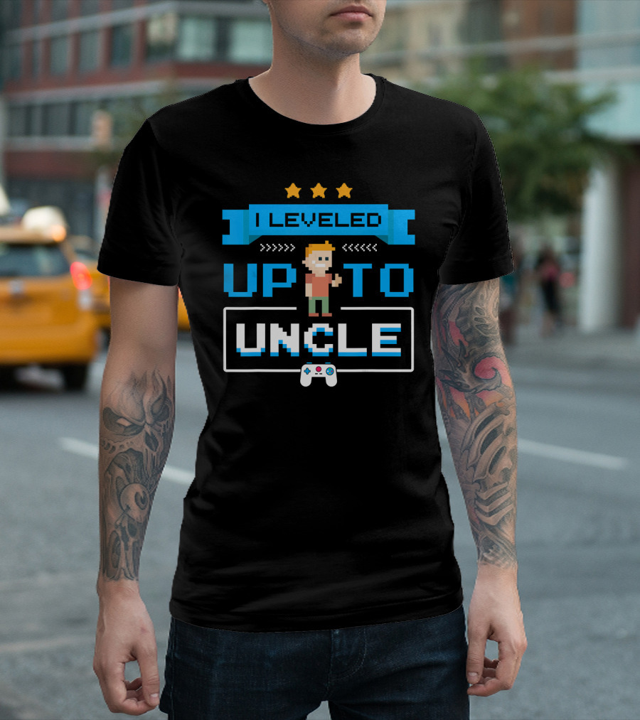 I Leveled Up To Uncle Gamer Controller Pixel Art Stars T-Shirt
