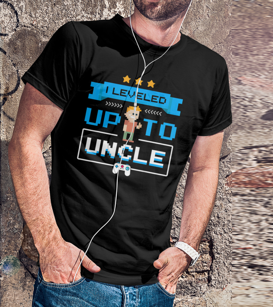 I Leveled Up To Uncle Gamer Controller Pixel Art Stars T-Shirt