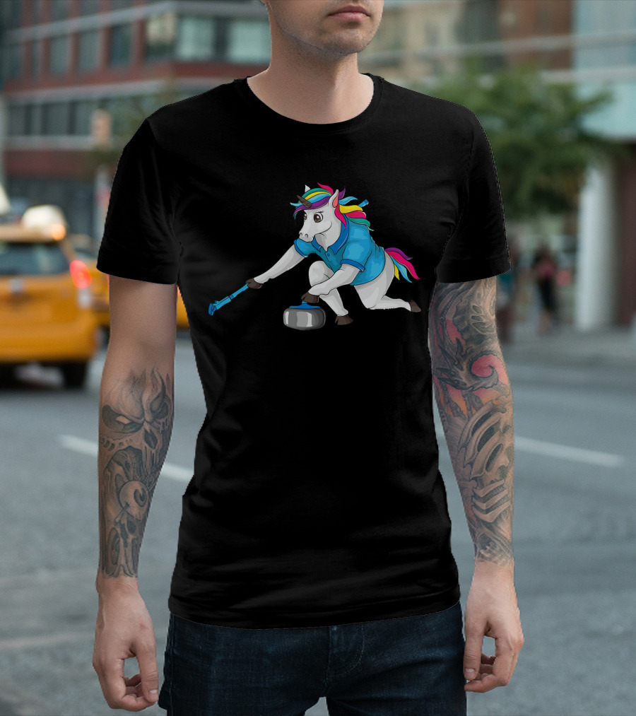 Unicorn Curling Mythical Creature Playing Curling T-Shirt