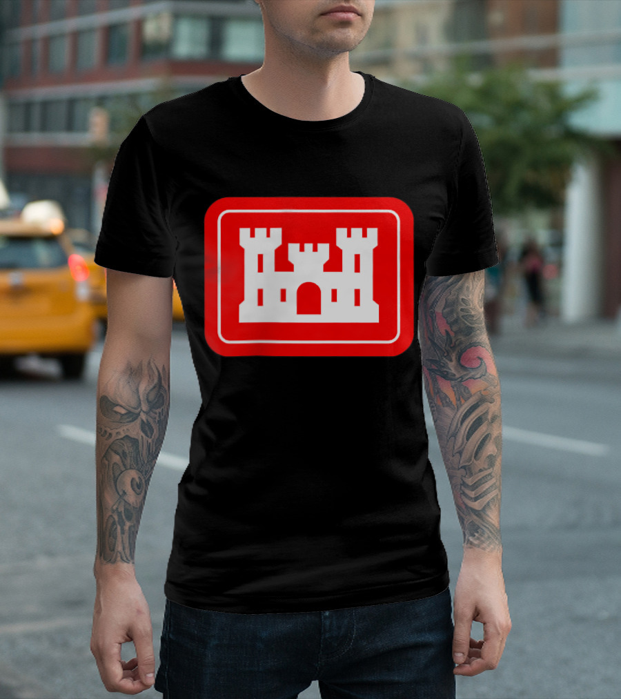 United States Army Corps Of Engineers DOD Castle Icon Red And White T-Shirt