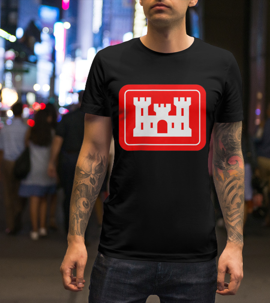 United States Army Corps Of Engineers DOD Castle Icon Red And White T-Shirt