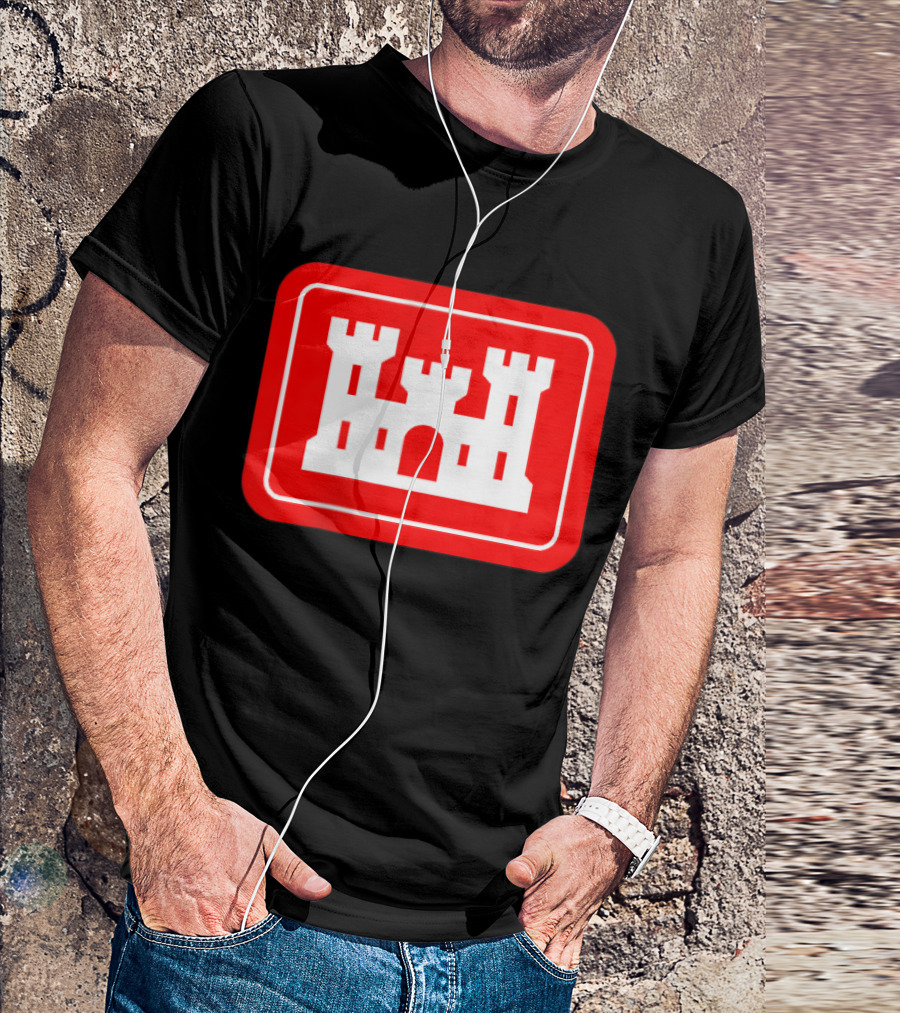United States Army Corps Of Engineers DOD Castle Icon Red And White T-Shirt