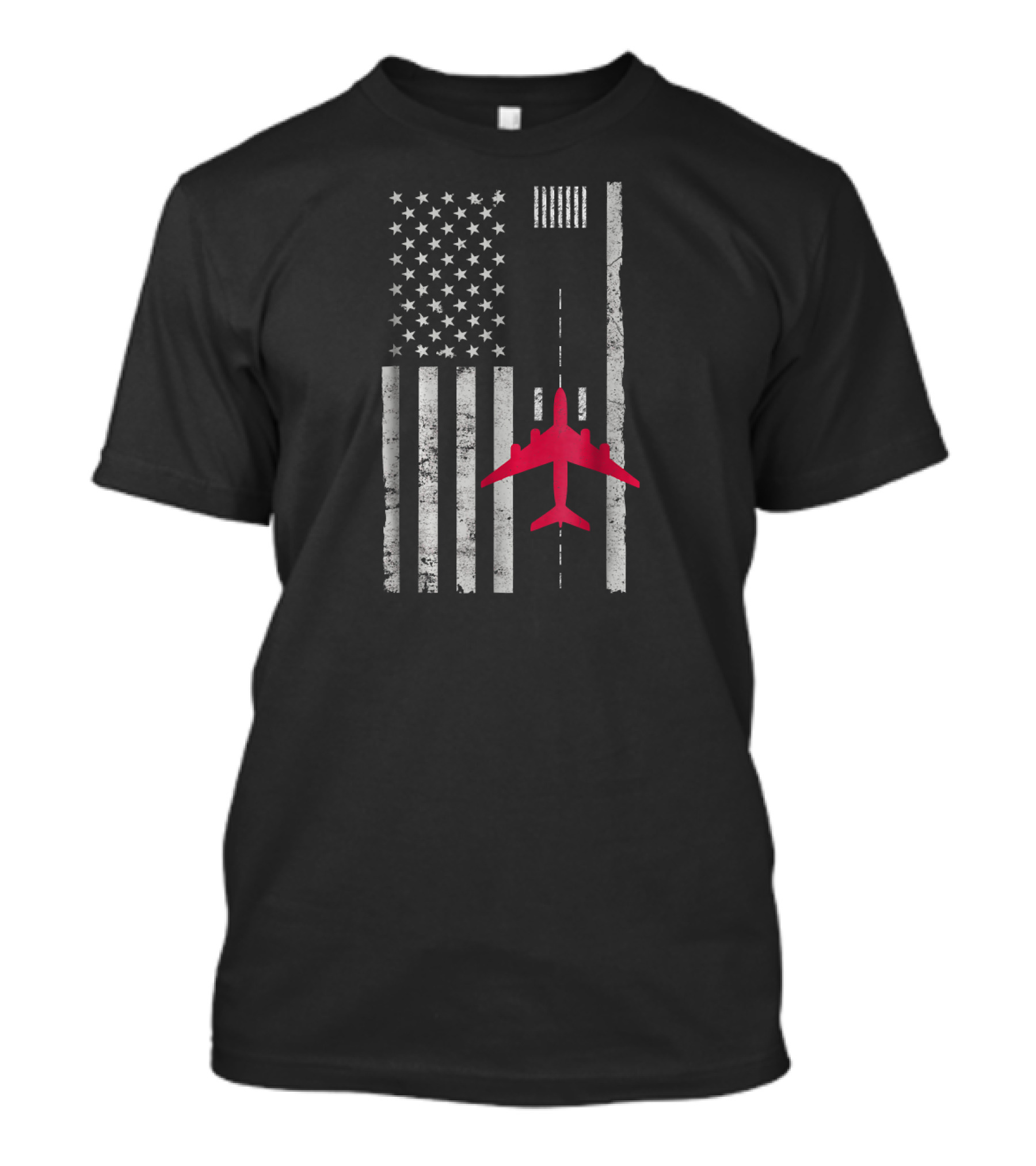 US Flag With Airplane On Airport Runway Pilot T-Shirt