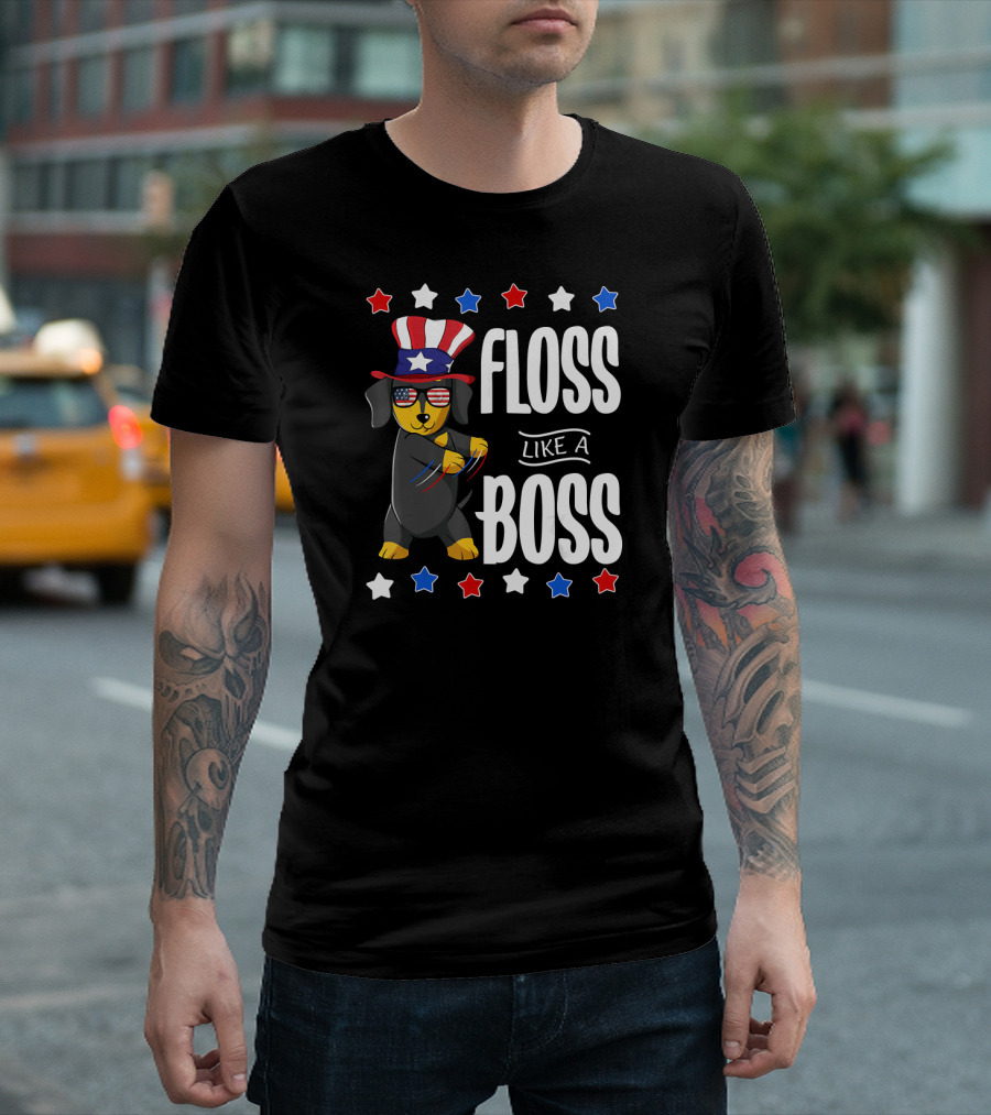 Floss Like A Boss Dachshund US Flag 4th Of July T-Shirt