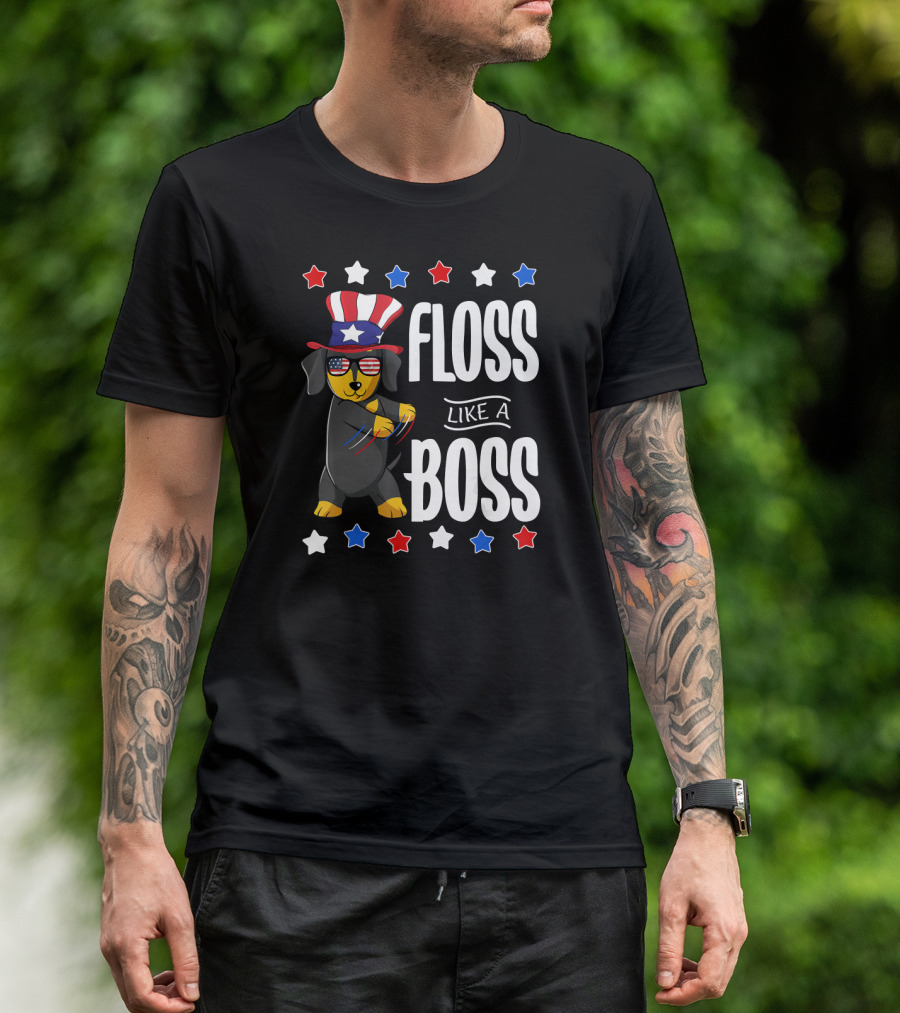 Floss Like A Boss Dachshund US Flag 4th Of July T-Shirt