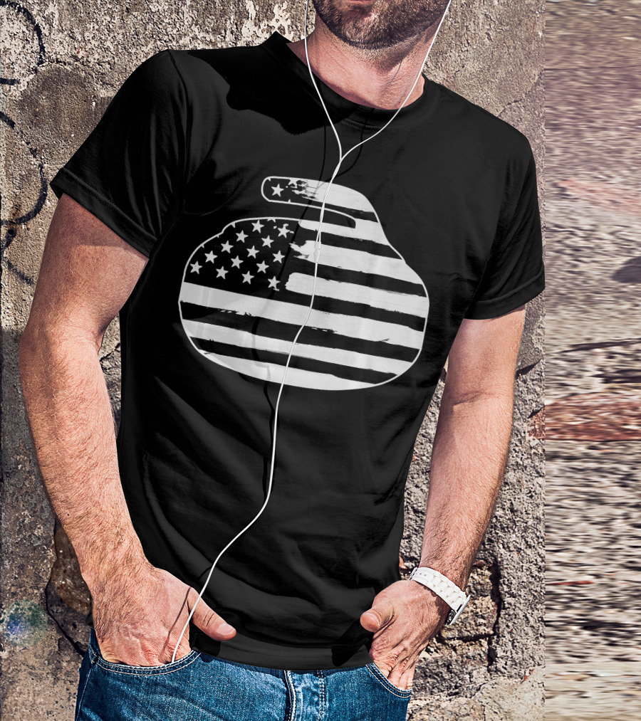 USA 4th Of July American Flag Curling Stone America Meri T-Shirt
