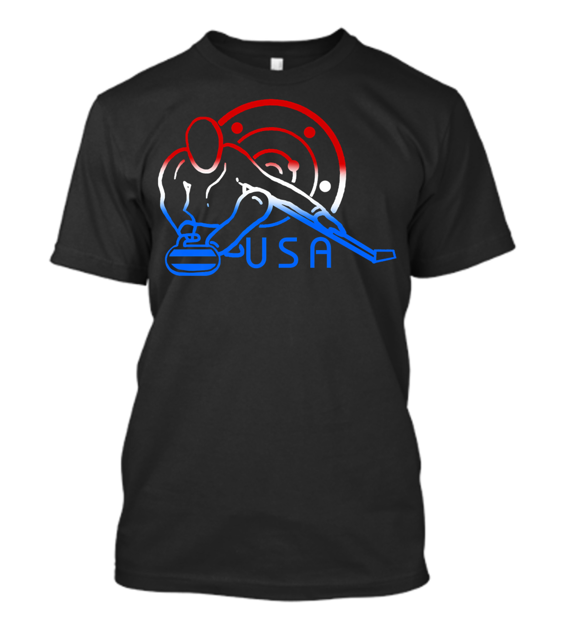 USA Curling Stone Player With Target In Red White And Blue T-Shirt