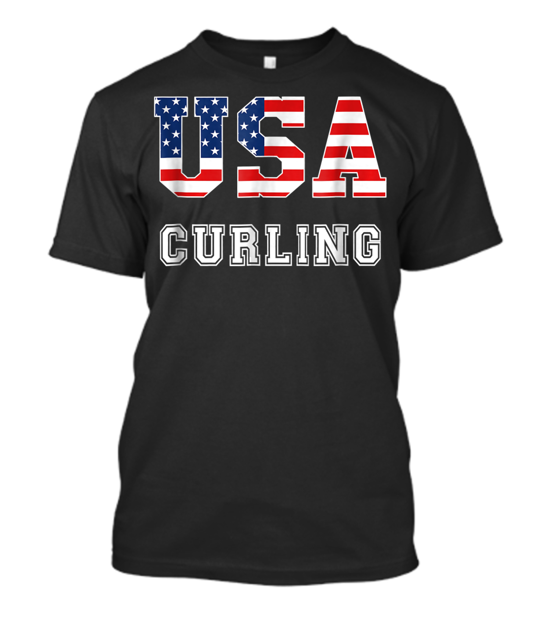 USA Curling American Flag Patriotic Novelty T-Shirt