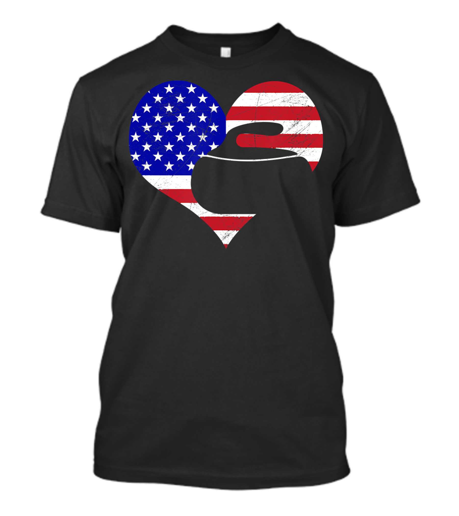 USA Flag Heart Curling Love T-Shirt