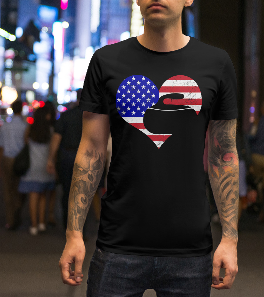 USA Flag Heart Curling Love T-Shirt